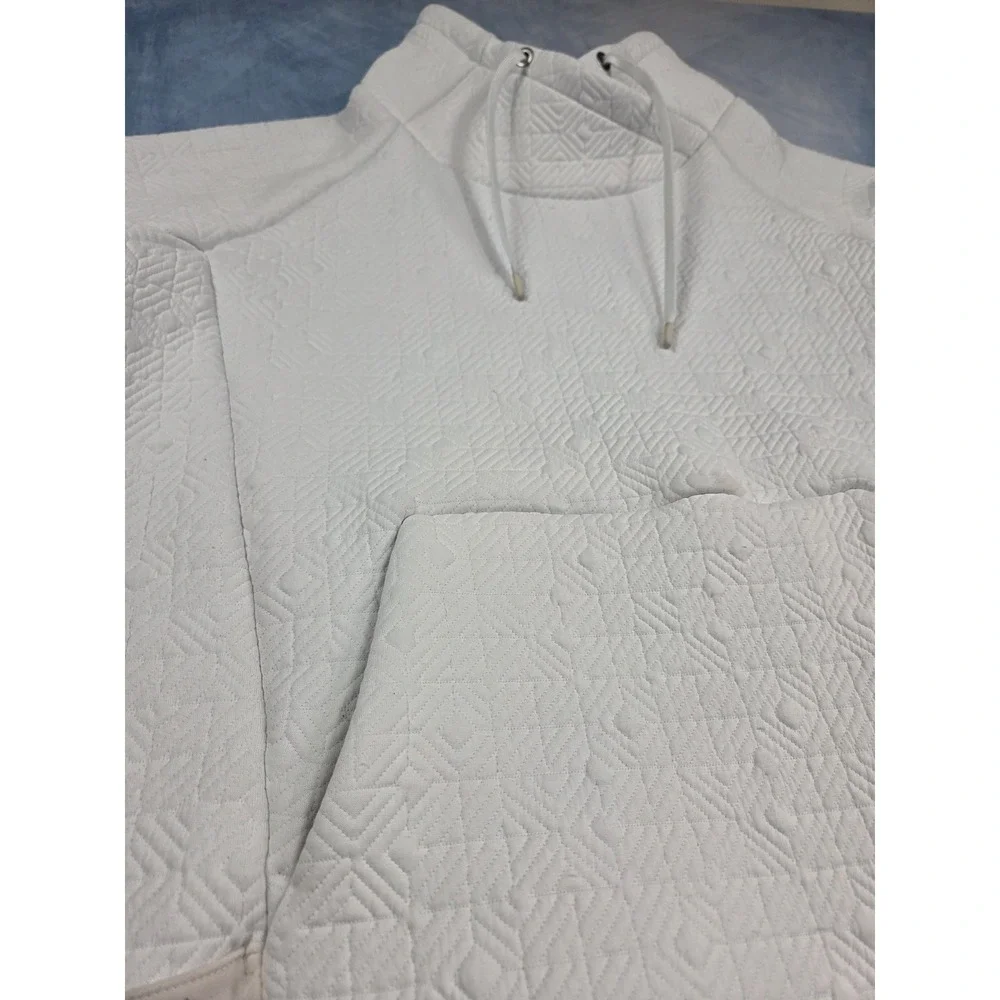 Athleta Jacquard Elevation Women's Pullover L Cream Quilted Funnel Neck